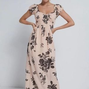 Free People Forget Me Not Midi Dress in Peach Combo NEW Small